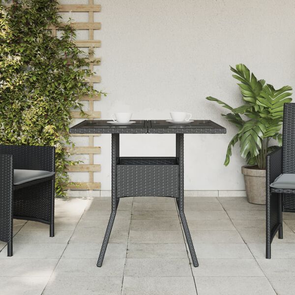 vidaXL Garden Table Black Poly Rattan, tempered glass, powder-coated steel