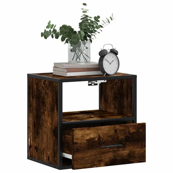 vidaXL Wall-mounted Bedside Cabinet Smoked Oak Engineered wood, metal