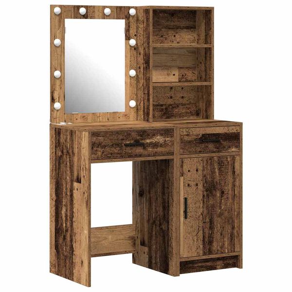 vidaXL Dressing Table Set with LED 2 pcs Old Wood Engineered Wood