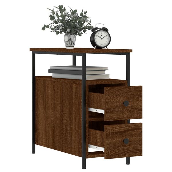 vidaXL Bedside Cabinet Set of 2 Brown Oak Engineered Wood, Iron Compact