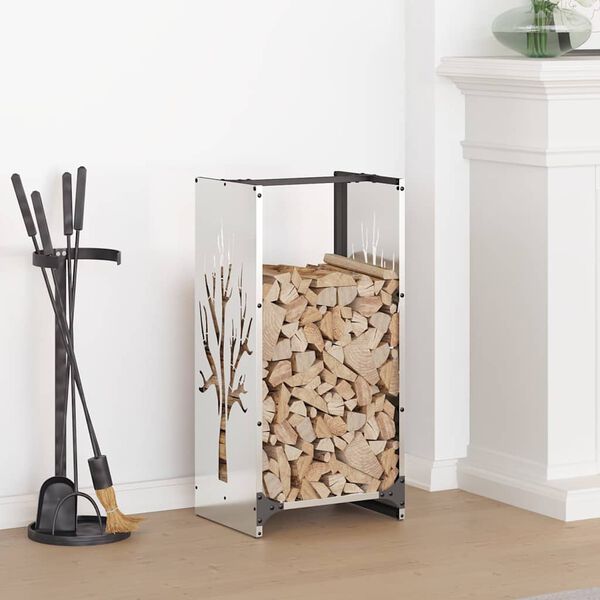 vidaXL Firewood Rack 15.7x11.8x31.5" Stainless Steel