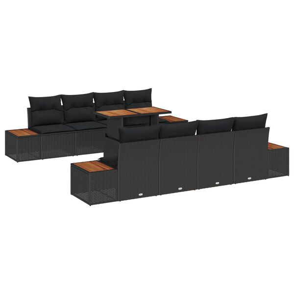 vidaXL Garden Sofa Set with Storage 9 pcs Black Poly rattan