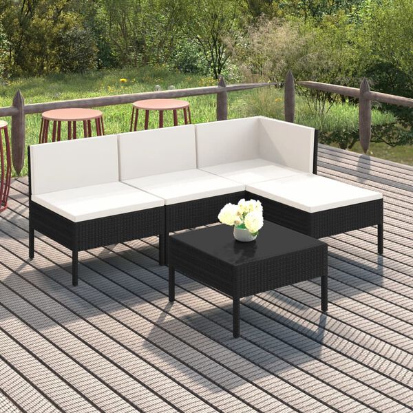 vidaXL Garden Lounge Set Black and Cream White
