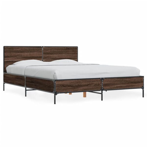 vidaXL Bed Frame Brown oak Engineered wood, metal 47.2 x 78.7 in Durable