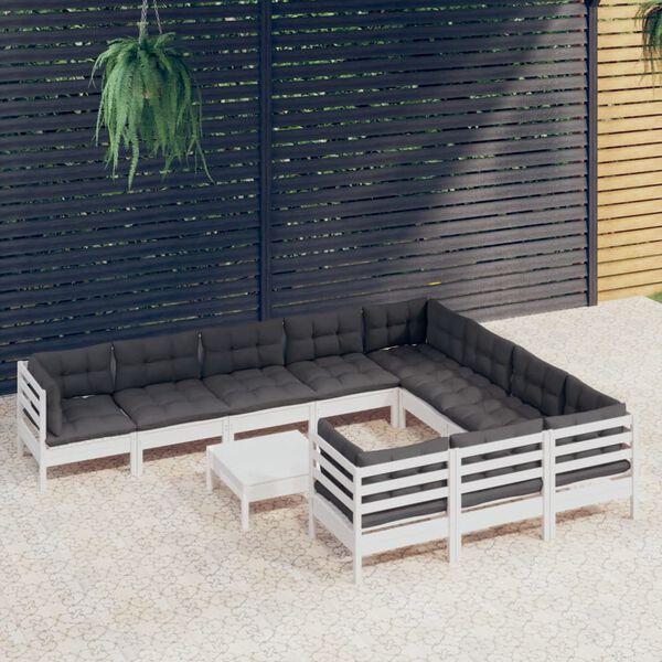 vidaXL Garden Lounge Set White, Anthracite Solid Pinewood, 100% Polyester