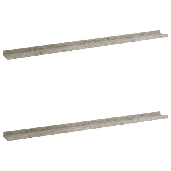 vidaXL Wall Shelf Set of 2 Concrete Gray MDF 45.3 x 3.5 x 1.2 in