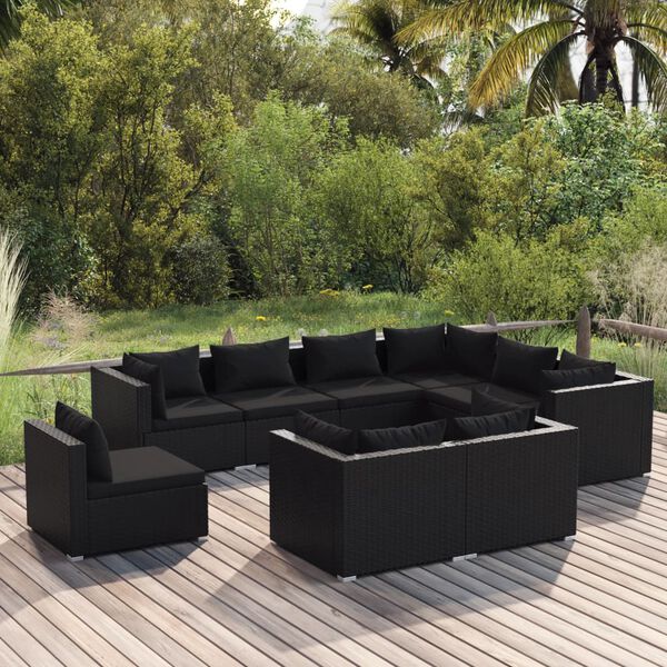vidaXL Garden Lounge Set Black PE rattan 9 Pieces Modular