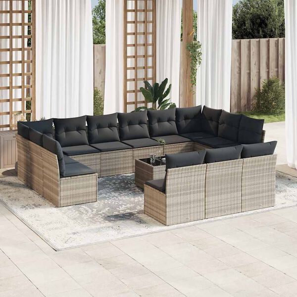 vidaXL Patio Sofa Set Light Gray PE wicker Large Adjustable Feet