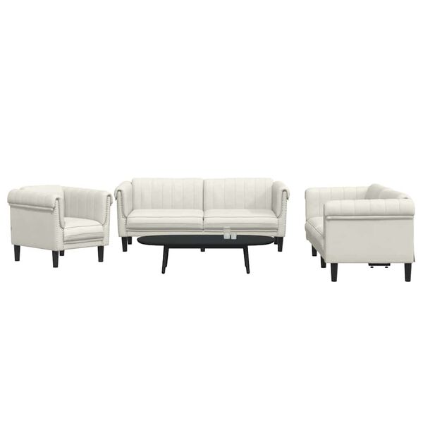 vidaXL Sofa Set Cream Velvet (100% polyester), plywood, solid wood