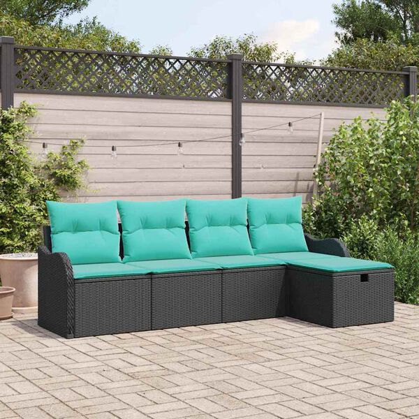 vidaXL Garden Sofa Set with Cushion with Storage 5 pcs Poly rattan