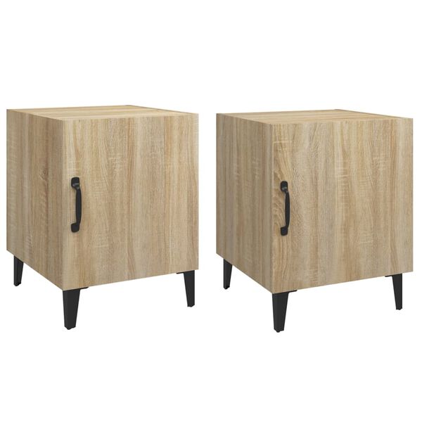 vidaXL Bedside Cabinet Set of 2 Sonoma oak Engineered wood, metal Medium