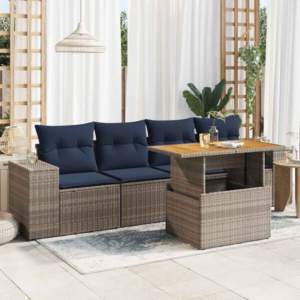 vidaXL 5 Piece Patio Sofa Set with Cushions Gray Poly Rattan