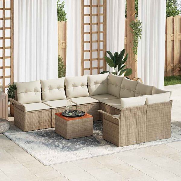 vidaXL Garden Sofa Set with Cushion 9 pcs Beige Poly Rattan