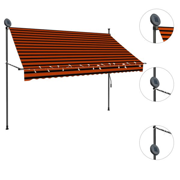 vidaXL Retractable Awning Orange and Brown Polyester with PU coating, Steel