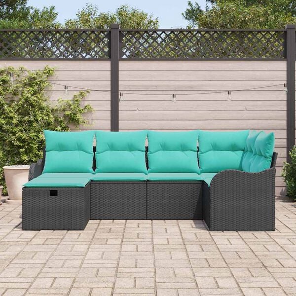 vidaXL Garden Sofa Set Manual 6 pcs Black and Turquoise Poly Rattan