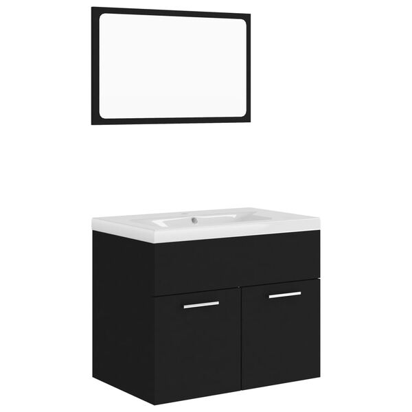 vidaXL Bathroom Furniture Set Black and White Engineered Wood and Ceramic