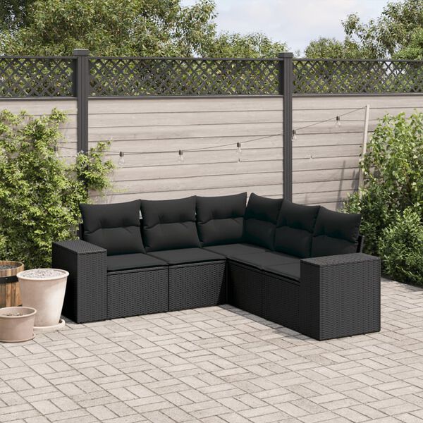 vidaXL Garden Sofa Set Black PE rattan Medium Adjustable Feet