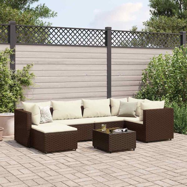 vidaXL Patio Lounge Set Brown PE Rattan 7 Piece Set