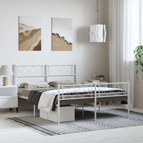 vidaXL Metal Bed Frame White Powder-Coated Steel King Size