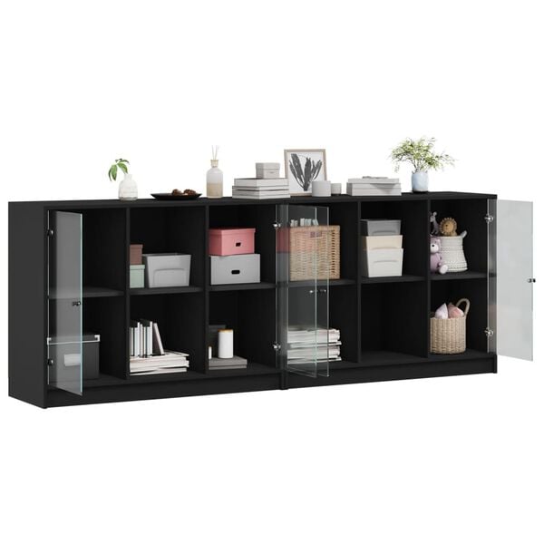 vidaXL Bookcase Black Engineered wood, glass Large Bookcase