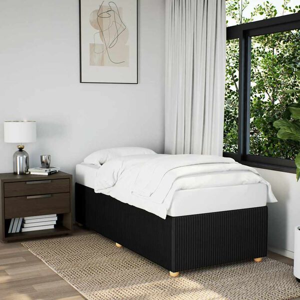 vidaXL Bed Frame Black Polyester fabric, Plywood, Engineered wood Twin