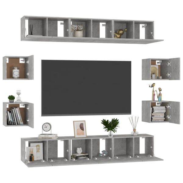 vidaXL 10 Piece TV Stand Set Concrete Gray Engineered Wood