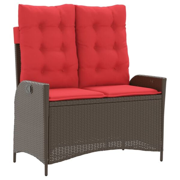 vidaXL Reclining Garden Bench Brown PE rattan Medium