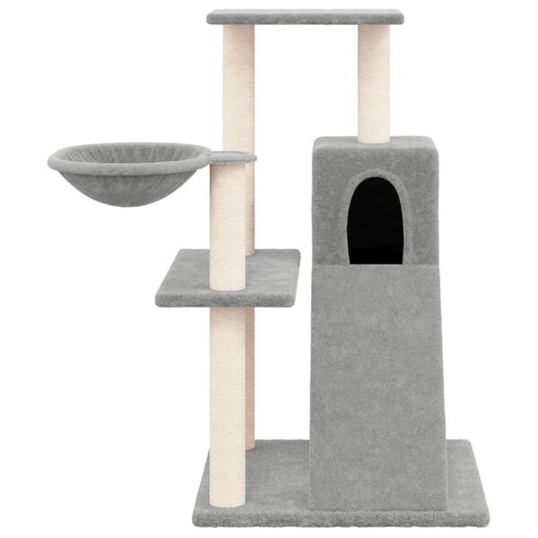 vidaXL Cat Tree Light Grey Engineered wood, plush, sisal Medium