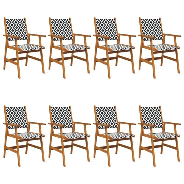 vidaXL Garden Chair Set of 8 Natural Acacia with Black and White Pattern