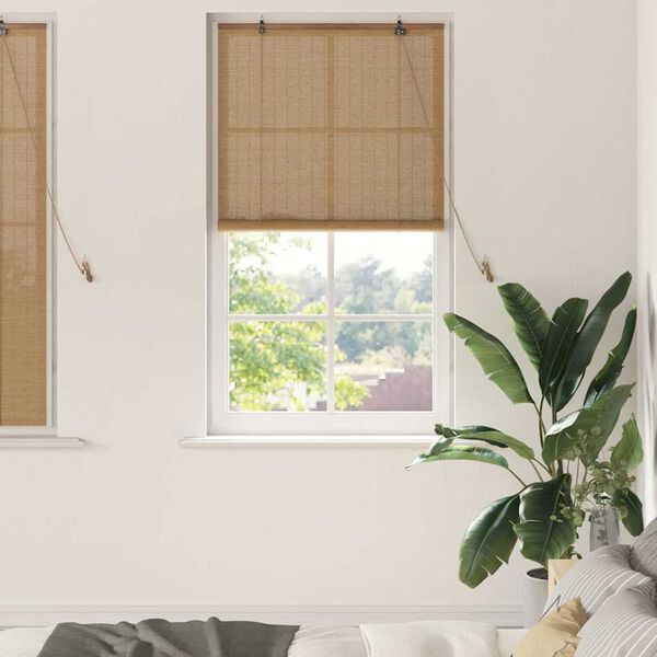 vidaXL Roller Blind with Curtains Manual Brown 31.50 x 62.99 in Bamboo