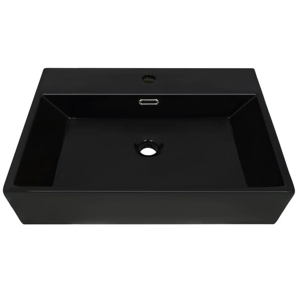 vidaXL Basin with Faucet Hole Ceramic Black 23.8x16.7x5.7"