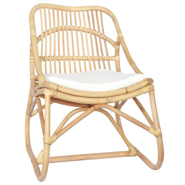 vidaXL Rattan Chair Cream White Cushion, Natural Rattan Frame
