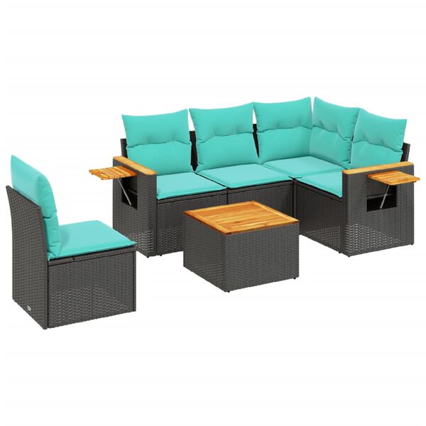 vidaXL 6 Piece Patio Sofa Set with Cushions Black Poly Rattan (US only)