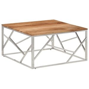 vidaXL Coffee Table Silver Stainless steel, solid acacia wood Medium