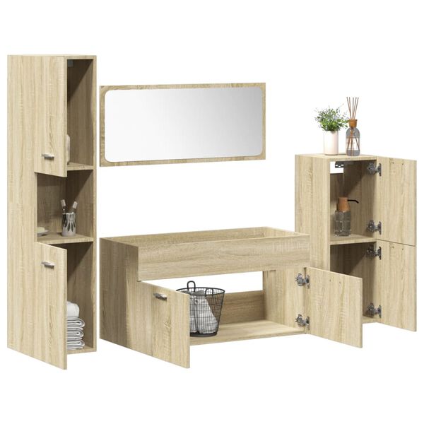 vidaXL Bathroom Furniture Set Sonoma oak Engineered wood, glass Large