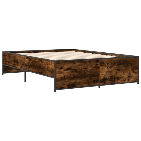 vidaXL Bed Frame Smoked Oak Engineered wood, Steel Double Durable