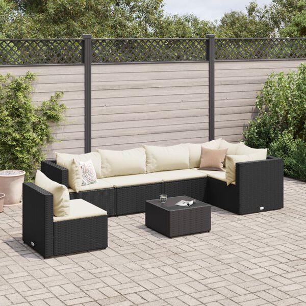 vidaXL Patio Lounge Set Black Poly Rattan Medium UV-resistant materials