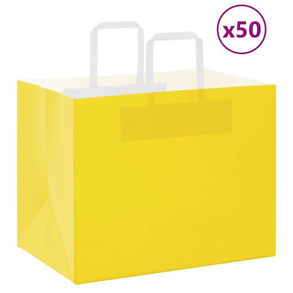 vidaXL Paper Bags 50 pcs with Handles Yellow 32x22x24 cm