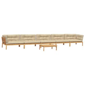 vidaXL Pallet Sofa Set Beige, Natural Wood Solid Acacia Wood, Polyester
