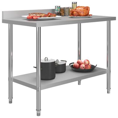 vidaXL Kitchen Work Table with Backsplash 47.2"x23.6"x36.6" Stainless Steel