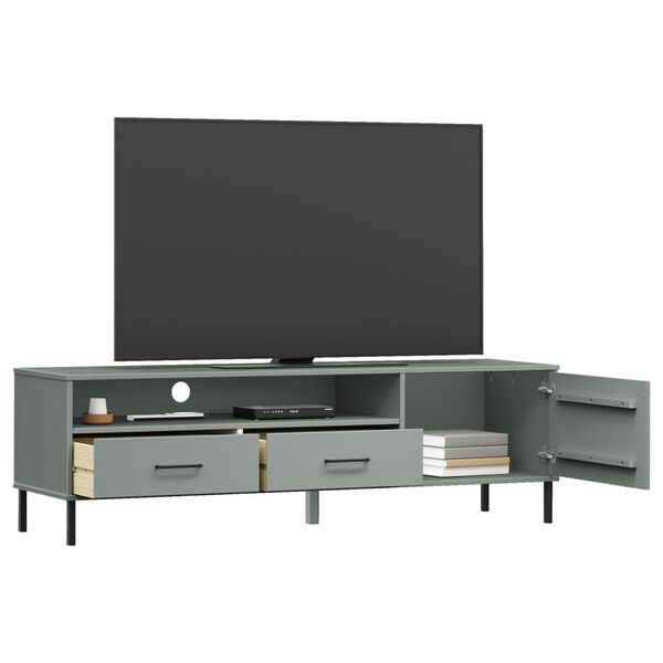 vidaXL TV Cabinet Grey Solid pine wood, metal 62.2 x 15.7 x 18.3 in