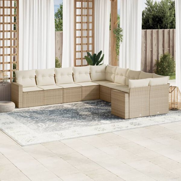 vidaXL Garden Sofa Set Beige PE rattan, powder-coated steel Large