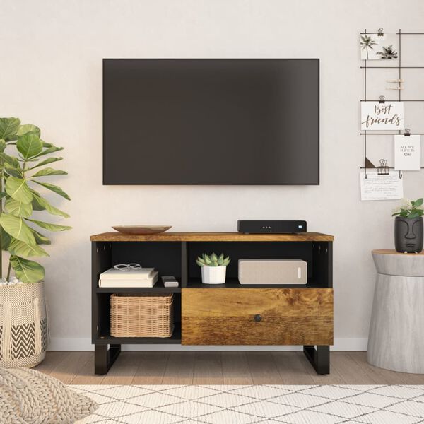 vidaXL TV Cabinet Honey brown, Black Solid mango wood, Engineered wood, Iron