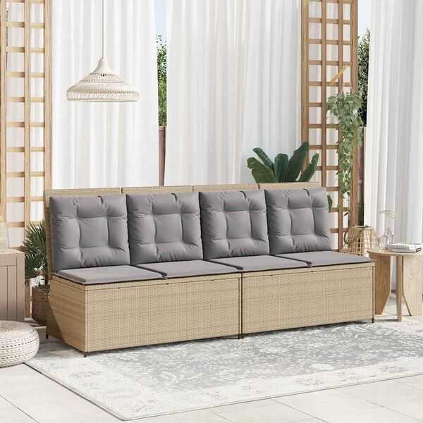 vidaXL Reclining Patio Bench Beige PE rattan, powder-coated steel, polyester