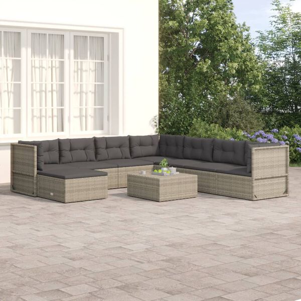 vidaXL Garden Lounge Set Grey PE rattan, powder-coated steel Large