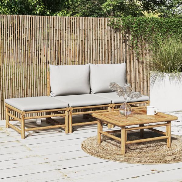 vidaXL Garden Lounge Set Bamboo, Light Grey Bamboo, Polyester Medium