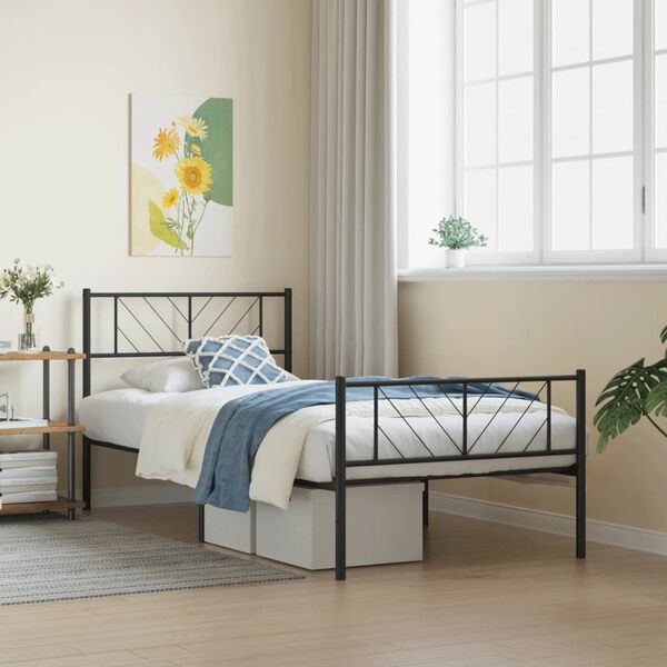 vidaXL Metal Bed Frame Black Powder-Coated Steel 35.4x74.8 in