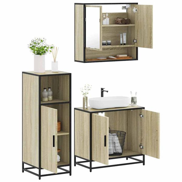 vidaXL Bathroom Furniture Set Sonoma Oak Engineered Wood, Metal, Glass