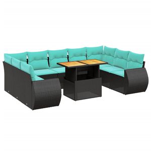 vidaXL 10 Piece Patio Sofa Set with Cushions Black Poly Rattan