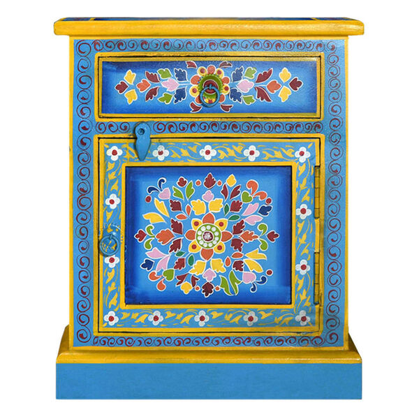 vidaXL Bedside Cabinet Turquoise, Yellow, Multicolor Solid Mango Wood